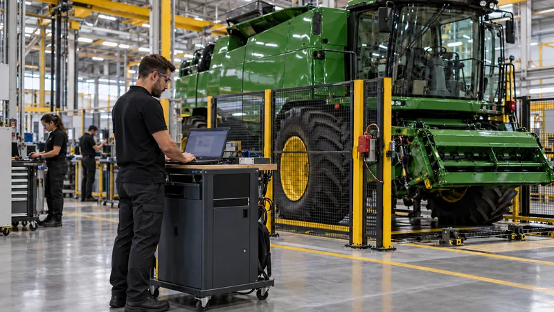 Teste de fim de linha de uma máquina agrícola
